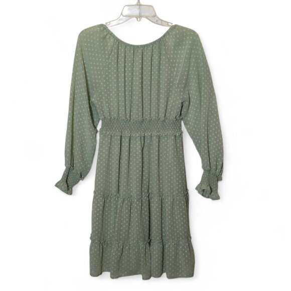 Indigo Rose Sage Green Polka Dot Midi Dress Size M Cottagecore Boho Smocked - Picture 6 of 9